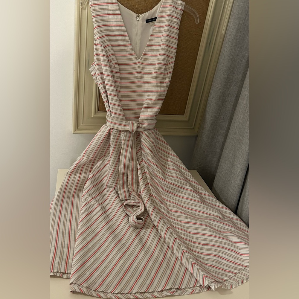 Tommy Hilfiger Tan and White V-Neck dress